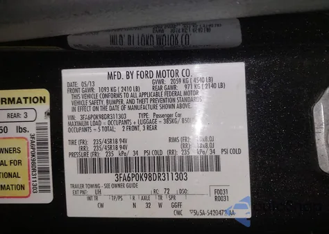2013 Ford Fusion Titanium z USA, uszkodzony, nr VIN 3FA6P0K98DR311303